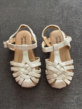 jumping beans Glittery Cream T-Strap Woven Sandals